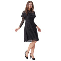 Kate Kasin Women's Ruffled Long Sleeve High Neck Lace A-Line Dress KK000505-1